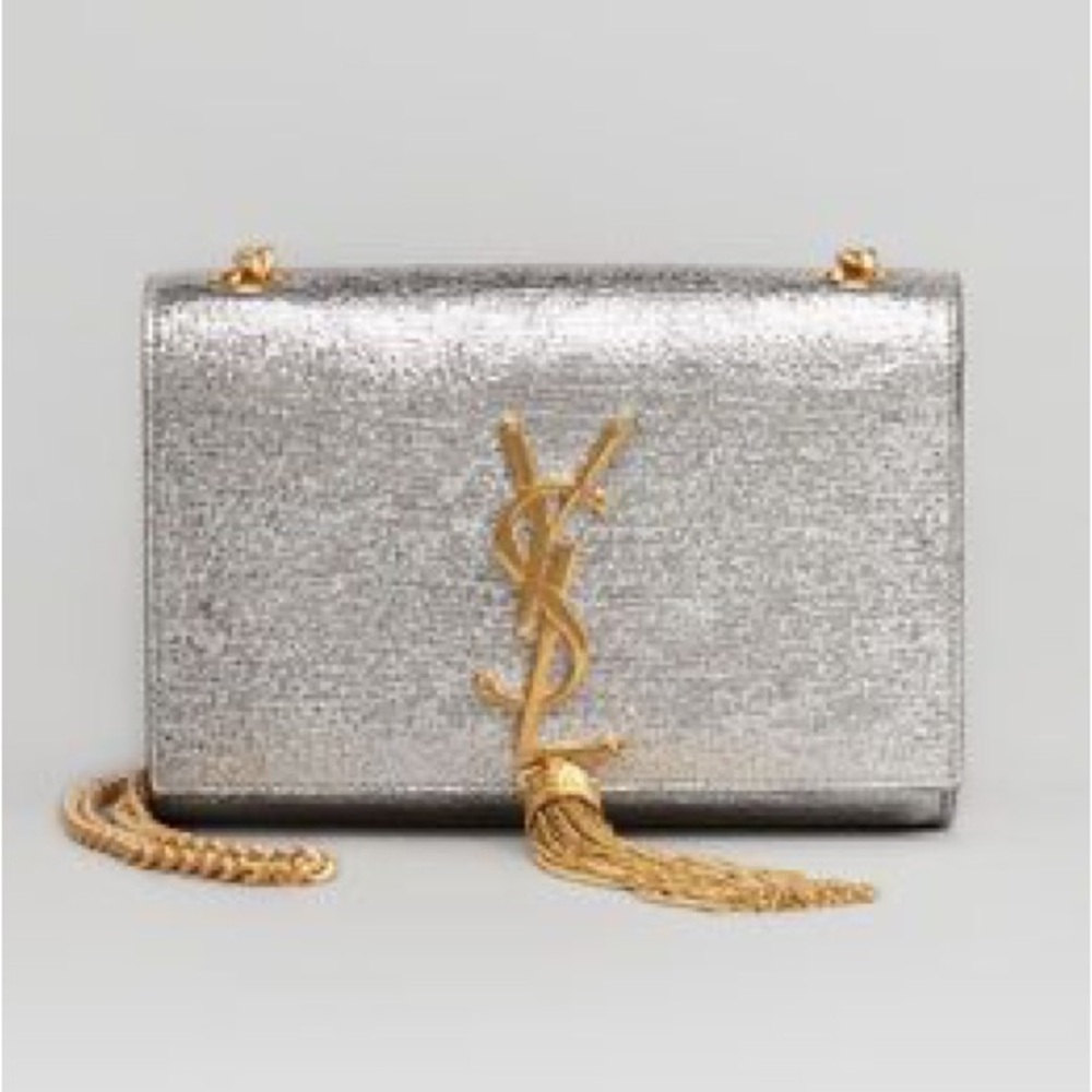 Saint Laurent Kate Tassel Small Bag in Metallic Leather
